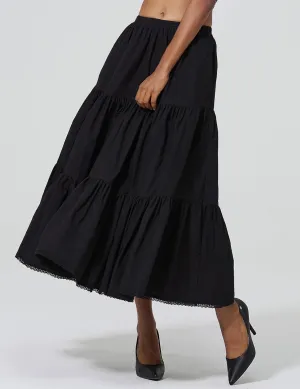 100% Cotton Women Midi Skirt with Pockets Elastic High Waist A Line Lace Tiered Renaissance Skirt