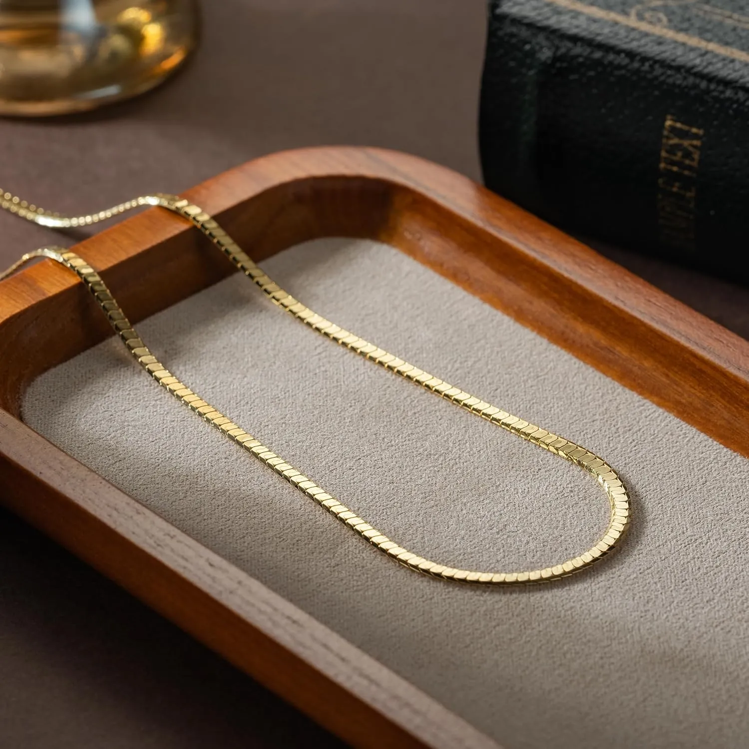14K Gold Chain Necklace Women Trendy 2.8mm Snake Necklace for Women Gleaming Finish Square Snake Chains Dainty Necklaces for Womens Men 16-24 Inches