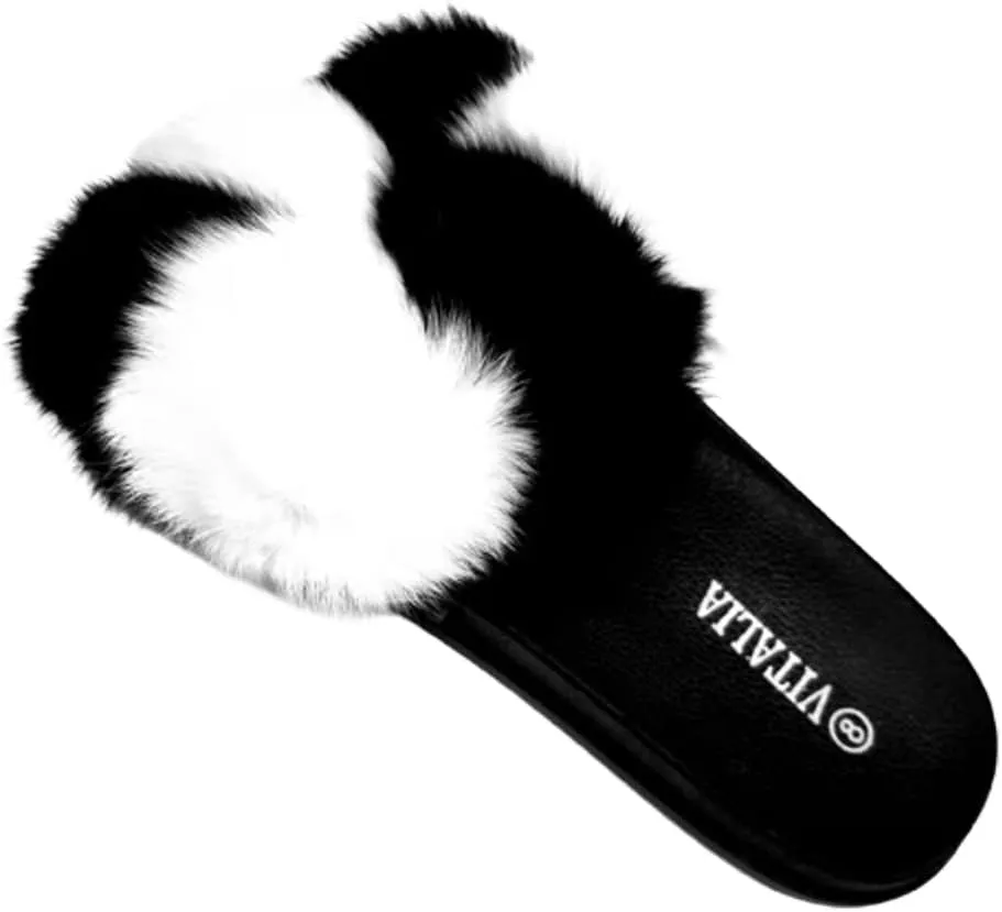 7K Women Fuzzy Slides Fluffy slippers, Open Toe Slip On Furry Fleece Sandals
