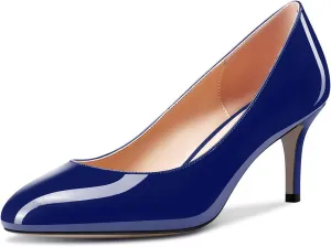 Aachcol Women Round Toe Pumps Stiletto Mid Heel Slip-on Dress Shoes Office 2.5 Inch