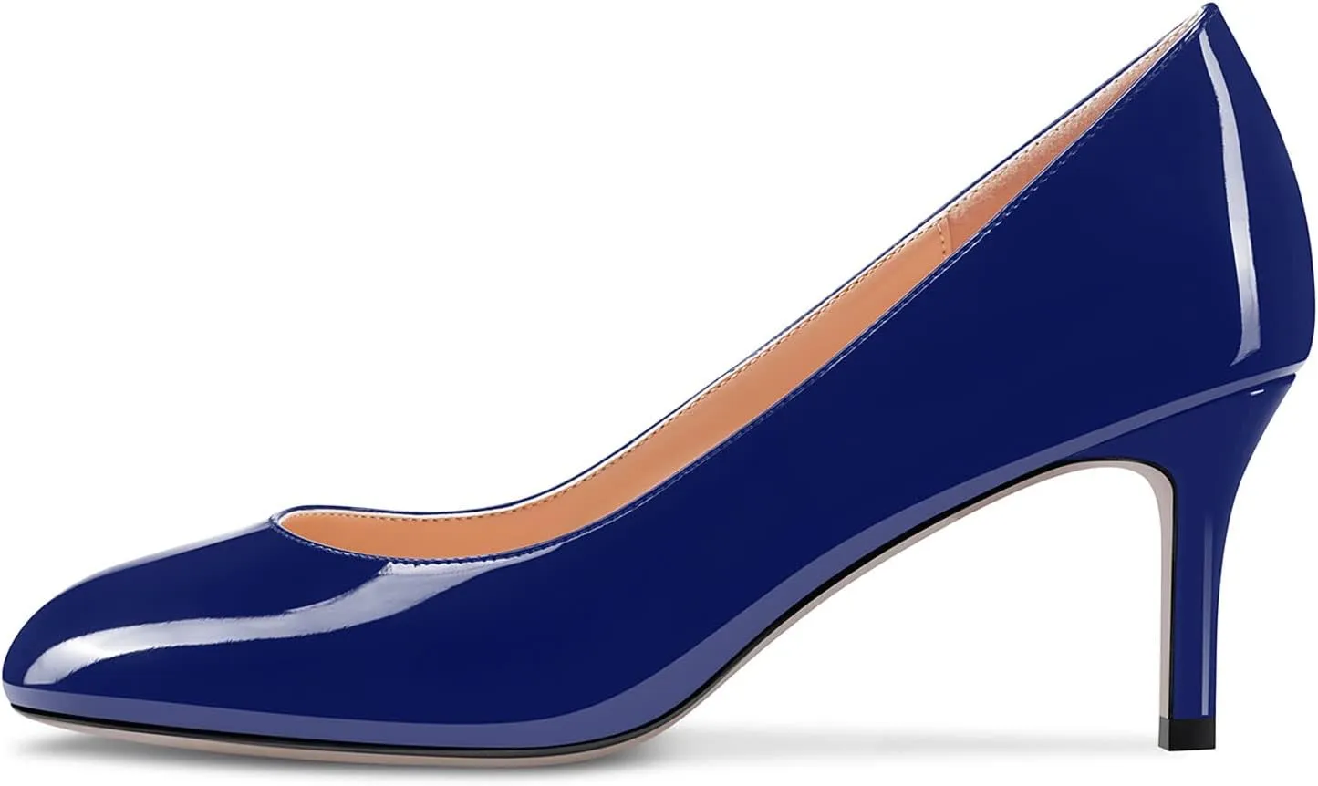 Aachcol Women Round Toe Pumps Stiletto Mid Heel Slip-on Dress Shoes Office 2.5 Inch