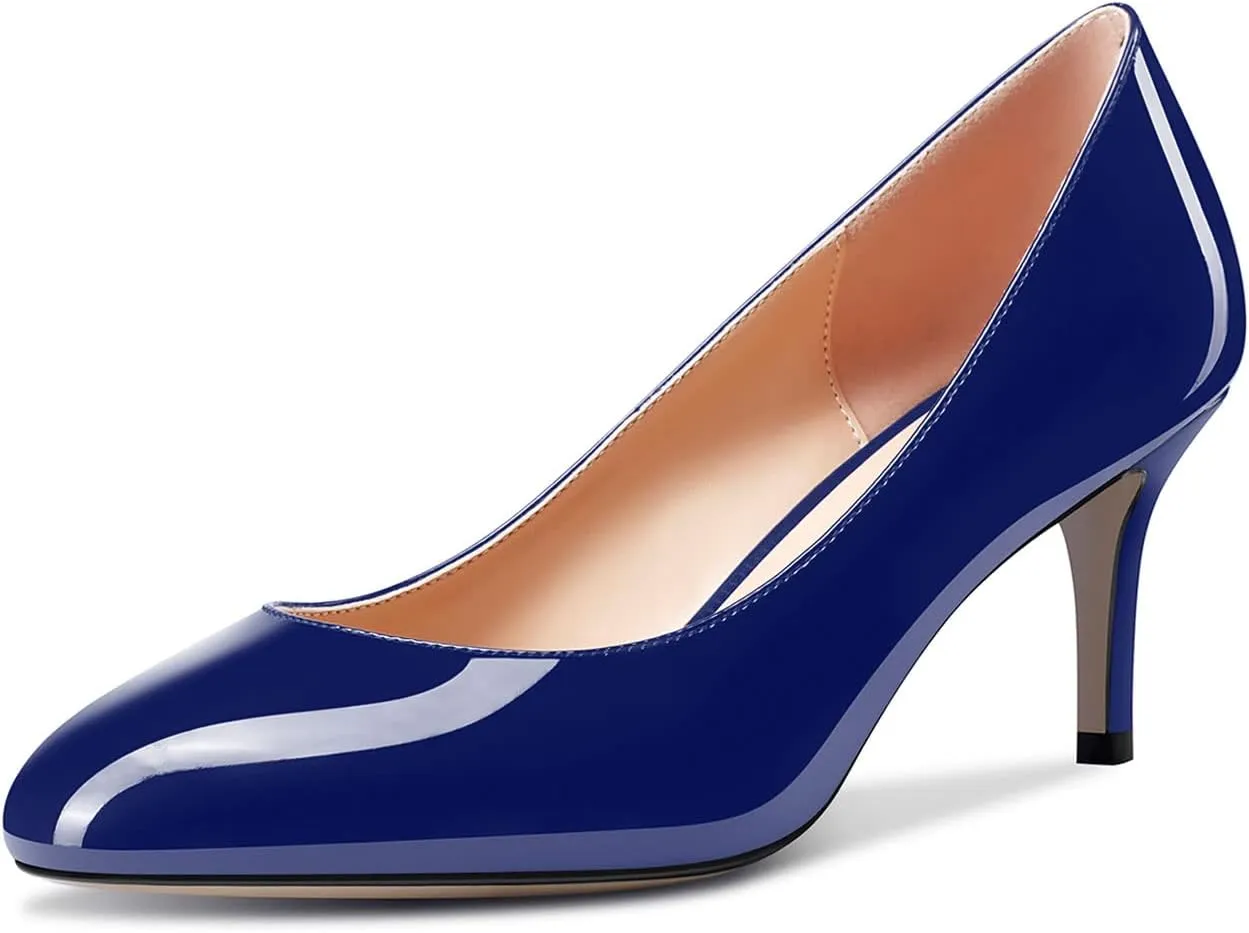 Aachcol Women Round Toe Pumps Stiletto Mid Heel Slip-on Dress Shoes Office 2.5 Inch