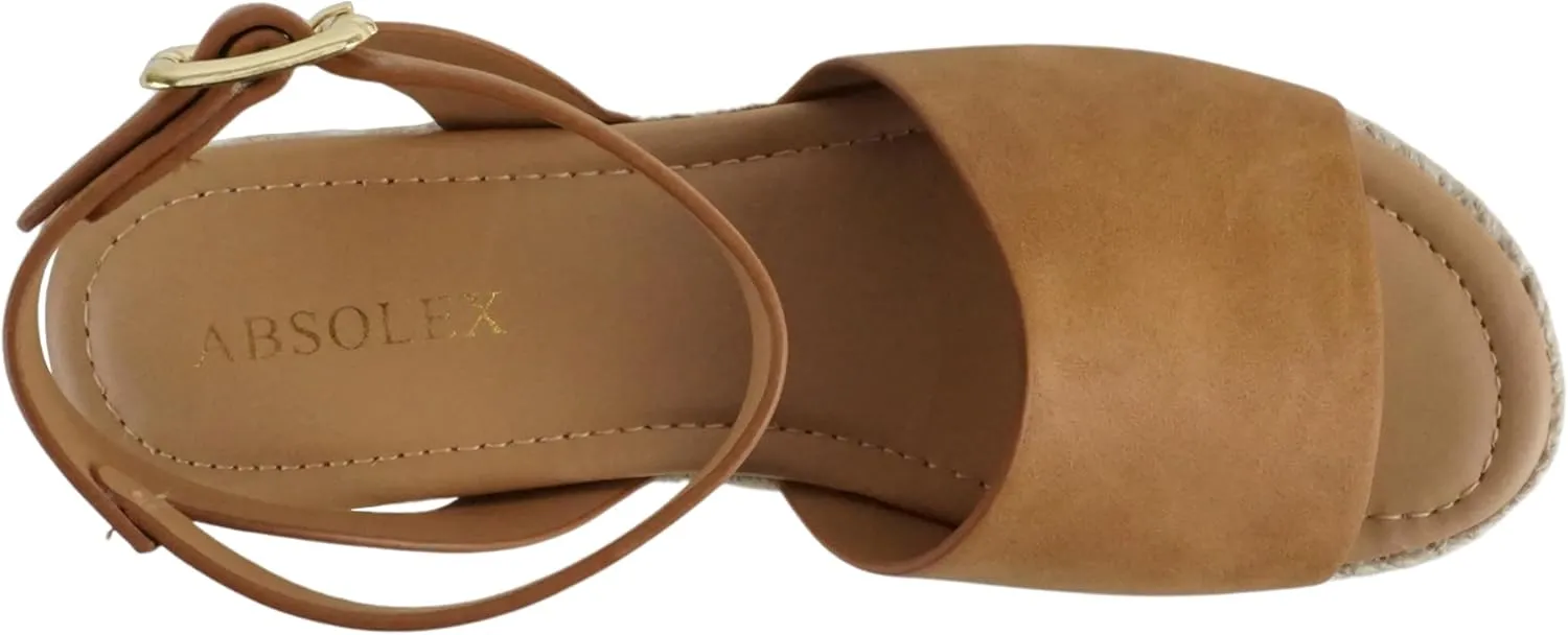 ABSOLEX ADELE ~ Women's Open Toe Buckle Ankle Strap Espadrilles Flatform Wedge Casual Sandal