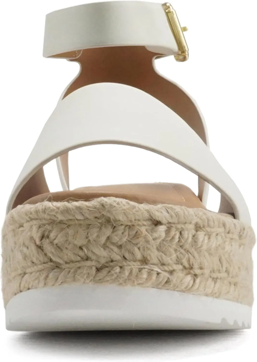 ABSOLEX ADELE ~ Women's Open Toe Buckle Ankle Strap Espadrilles Flatform Wedge Casual Sandal