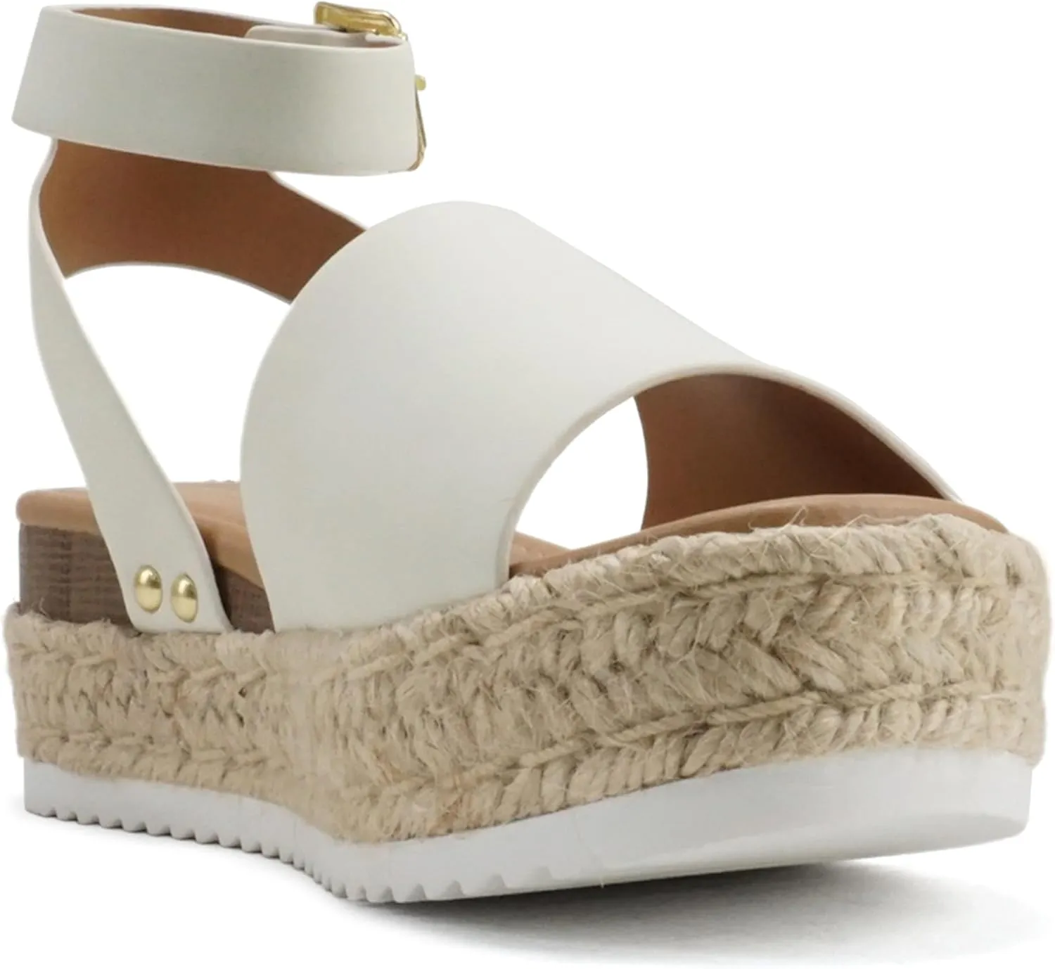 ABSOLEX ADELE ~ Women's Open Toe Buckle Ankle Strap Espadrilles Flatform Wedge Casual Sandal