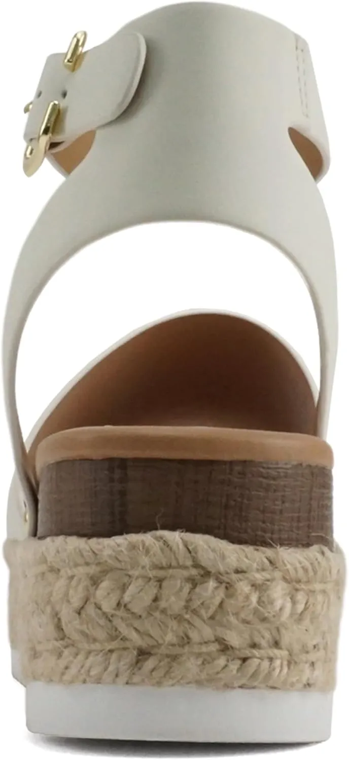 ABSOLEX ADELE ~ Women's Open Toe Buckle Ankle Strap Espadrilles Flatform Wedge Casual Sandal