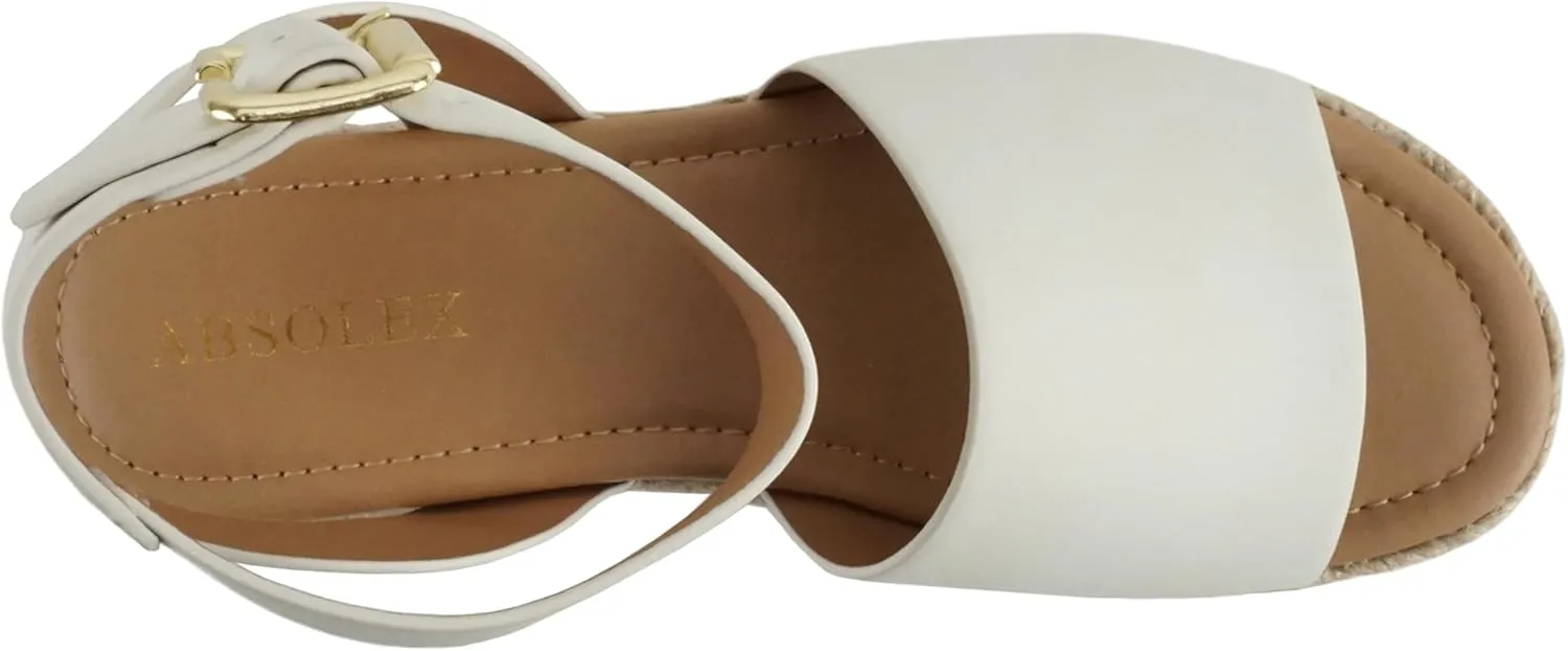 ABSOLEX ADELE ~ Women's Open Toe Buckle Ankle Strap Espadrilles Flatform Wedge Casual Sandal