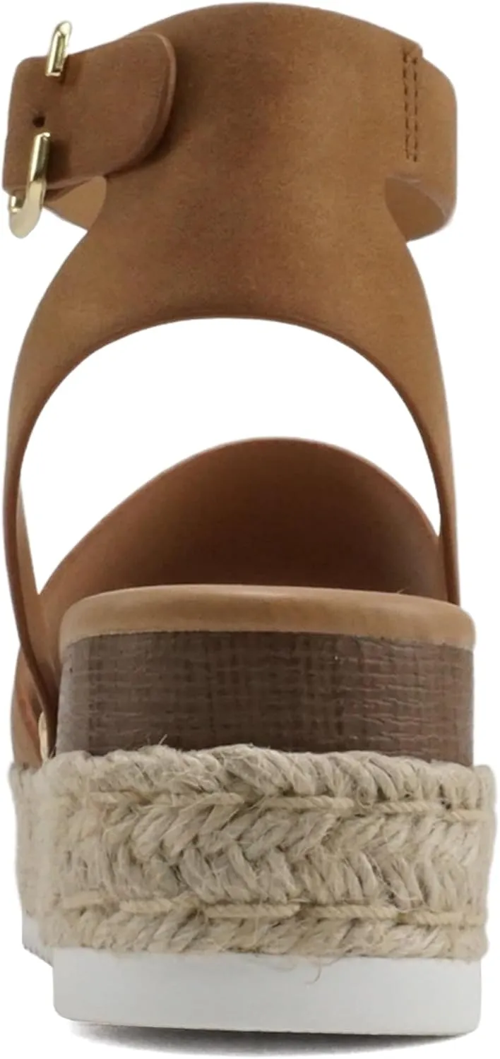 ABSOLEX ADELE ~ Women's Open Toe Buckle Ankle Strap Espadrilles Flatform Wedge Casual Sandal