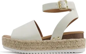 ABSOLEX ADELE ~ Women's Open Toe Buckle Ankle Strap Espadrilles Flatform Wedge Casual Sandal