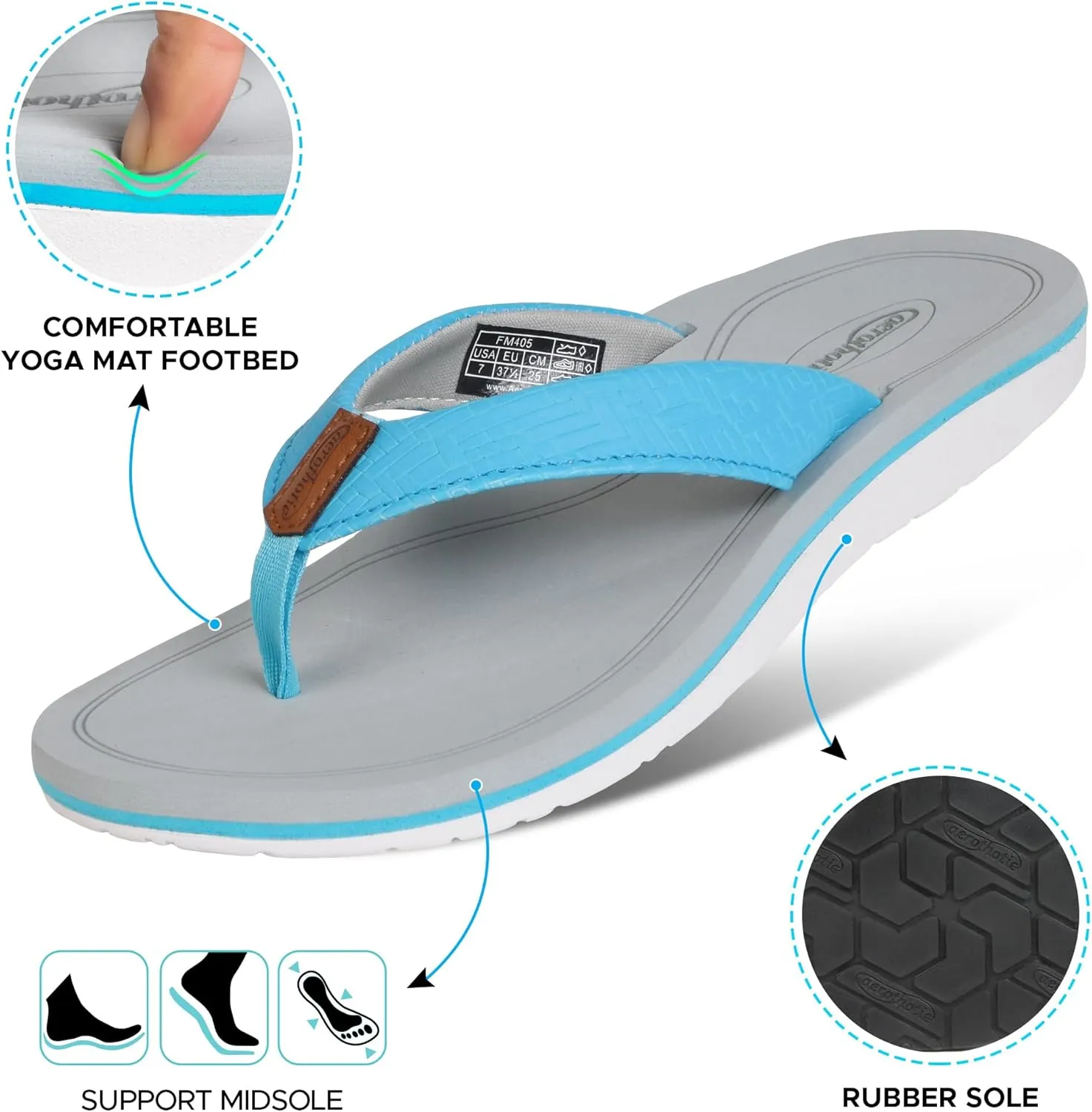 AEROTHOTIC Flip Flops Arch Support Womens – Slip On Recovery Plantar Fasciitis Relief Orthotic Slippers – Lightweight Thong Cushioning Sandals Women – Indoor Outdoor Beach Yoga Mat Footbed Footwear