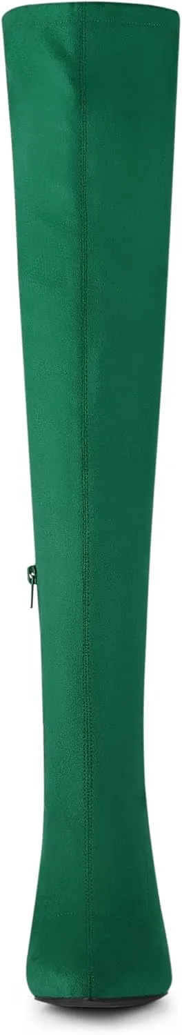 Allegra K Women's Chunky Heels Bling Rhinestone Over the Knee High Boots