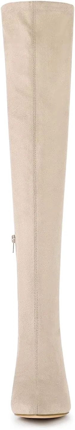 Allegra K Women's Chunky Heels Bling Rhinestone Over the Knee High Boots
