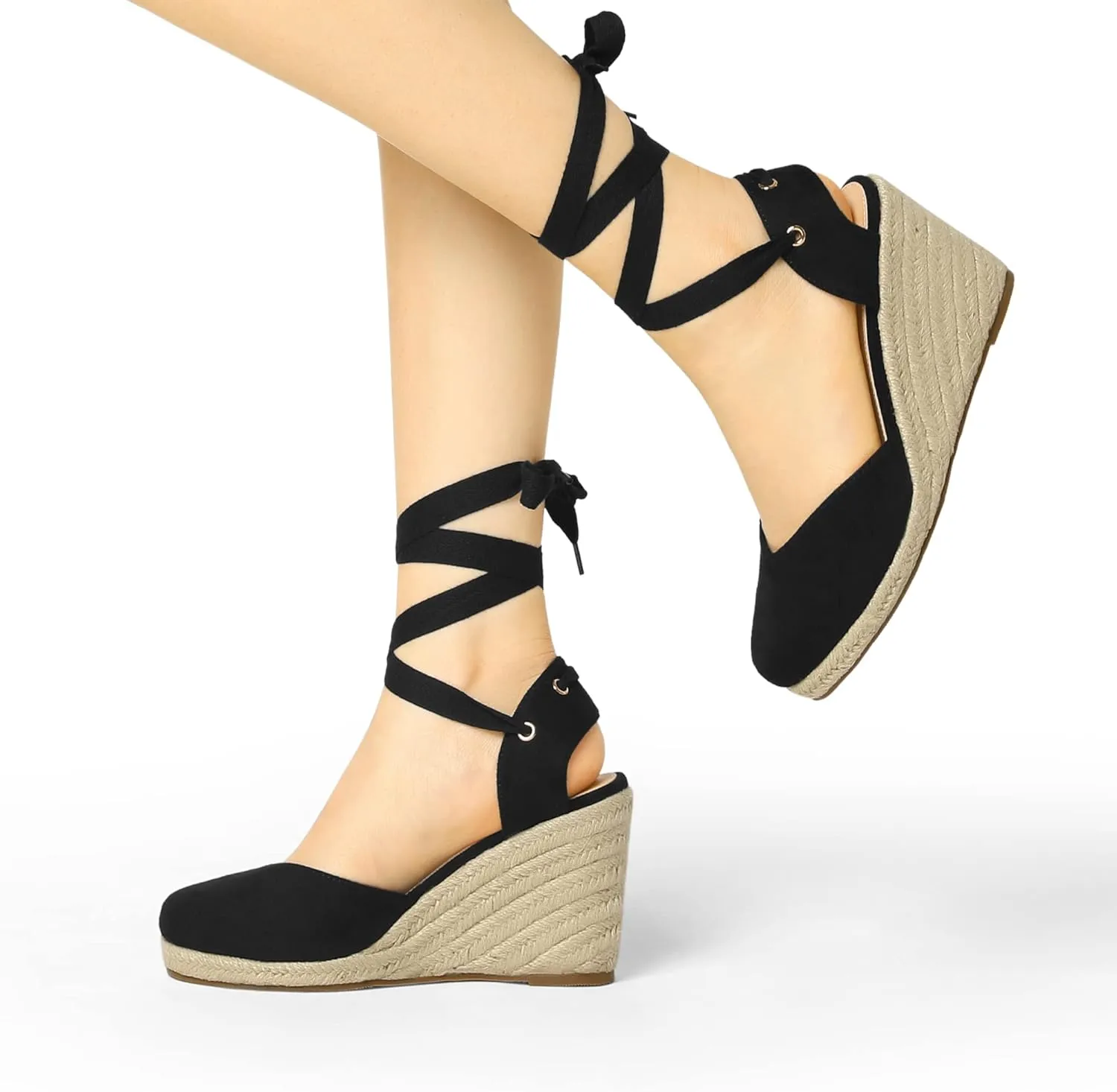 Allegra K Women's Closed Toe Espadrilles Wedges Tie Up Wedge Sandals