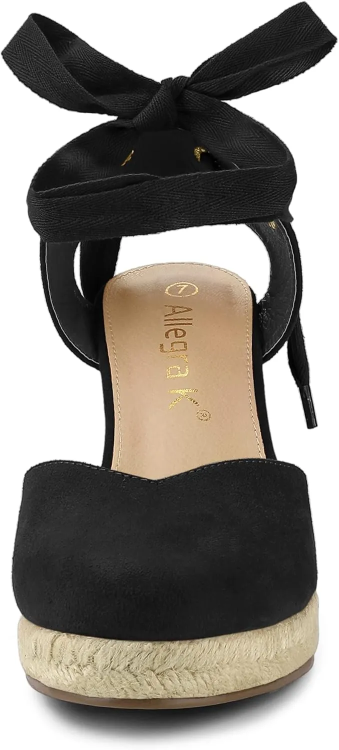 Allegra K Women's Closed Toe Espadrilles Wedges Tie Up Wedge Sandals