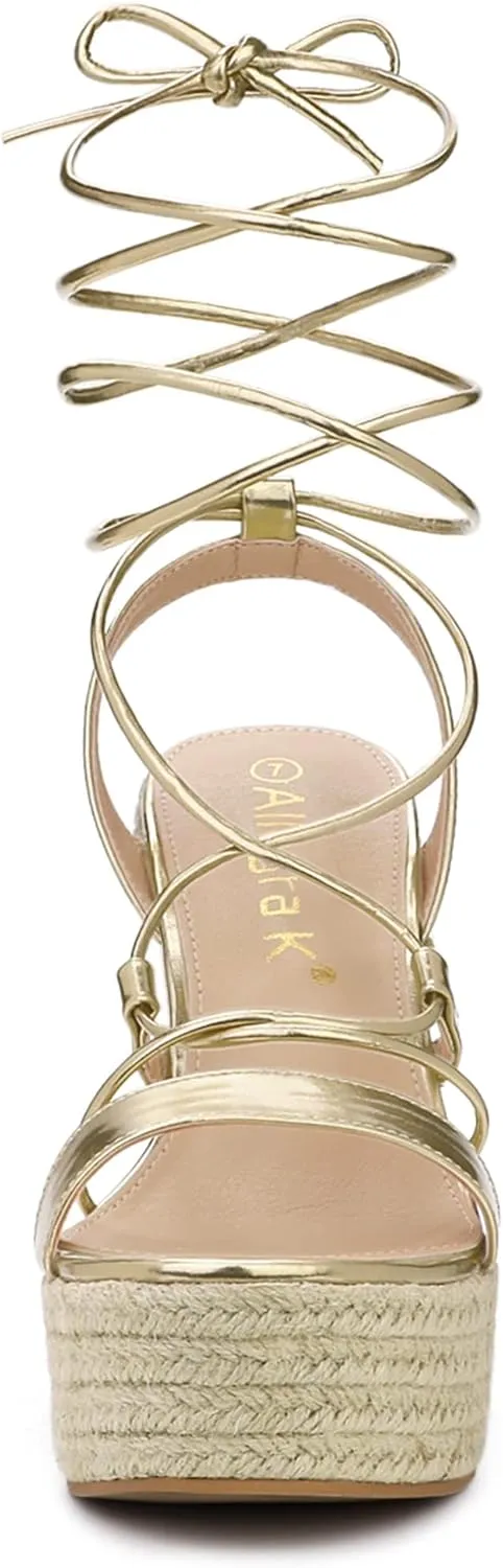 Allegra K Women's Espadrilles Platform Wedges Heel Lace Up Sandals