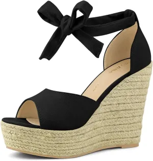 Allegra K Women's Espadrilles Tie Up Ankle Strap Wedges Sandals