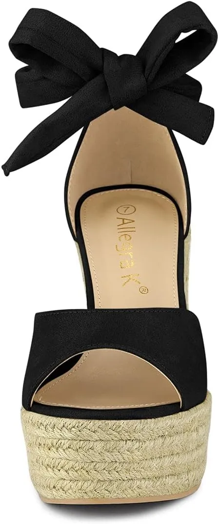 Allegra K Women's Espadrilles Tie Up Ankle Strap Wedges Sandals