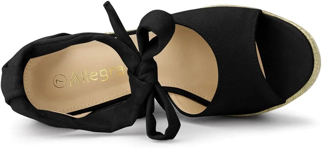 Allegra K Women's Espadrilles Tie Up Ankle Strap Wedges Sandals