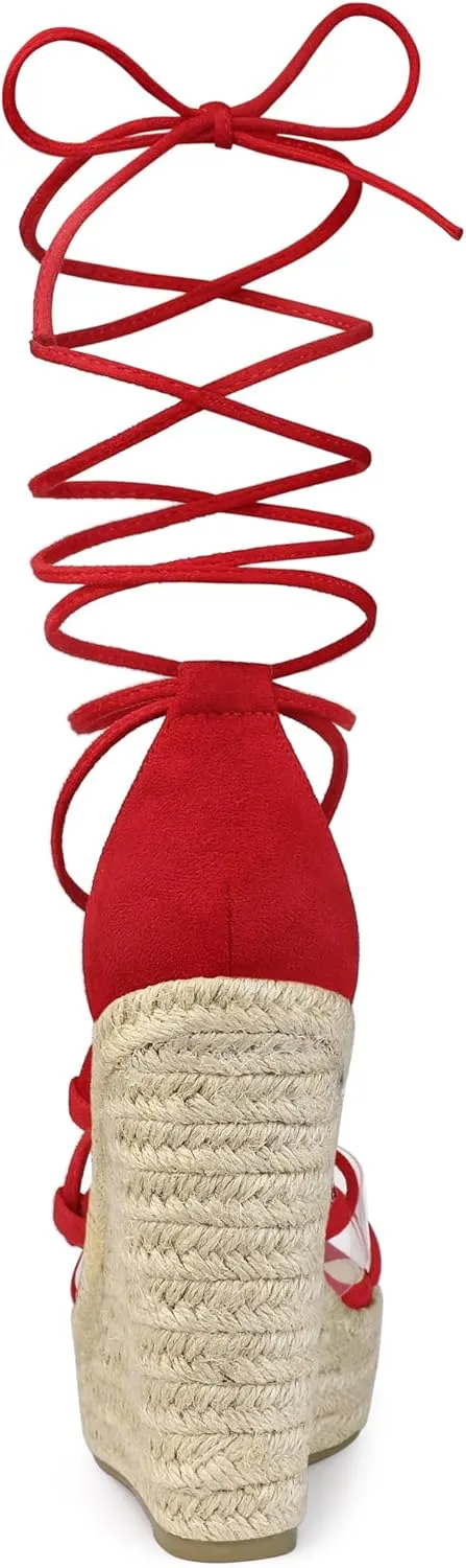 Allegra K Women's Platform Espadrilles Heels Clear Strap Lace Up Wedges Sandals