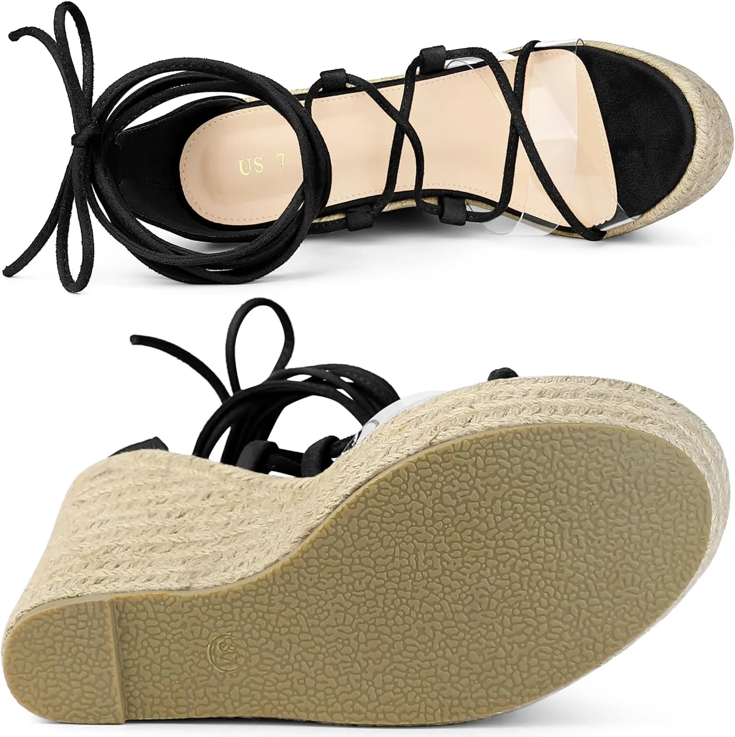 Allegra K Women's Platform Espadrilles Heels Clear Strap Lace Up Wedges Sandals