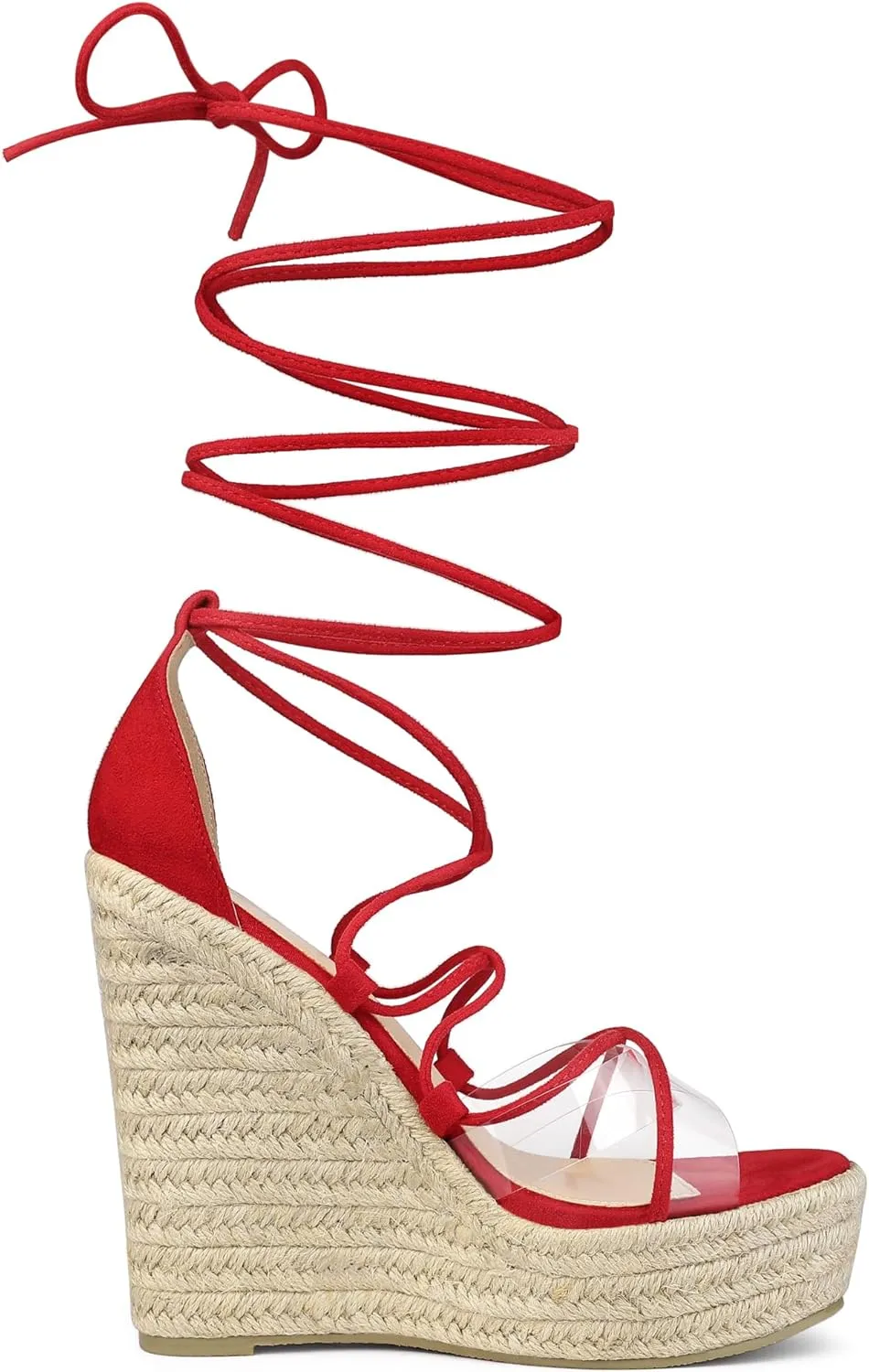Allegra K Women's Platform Espadrilles Heels Clear Strap Lace Up Wedges Sandals