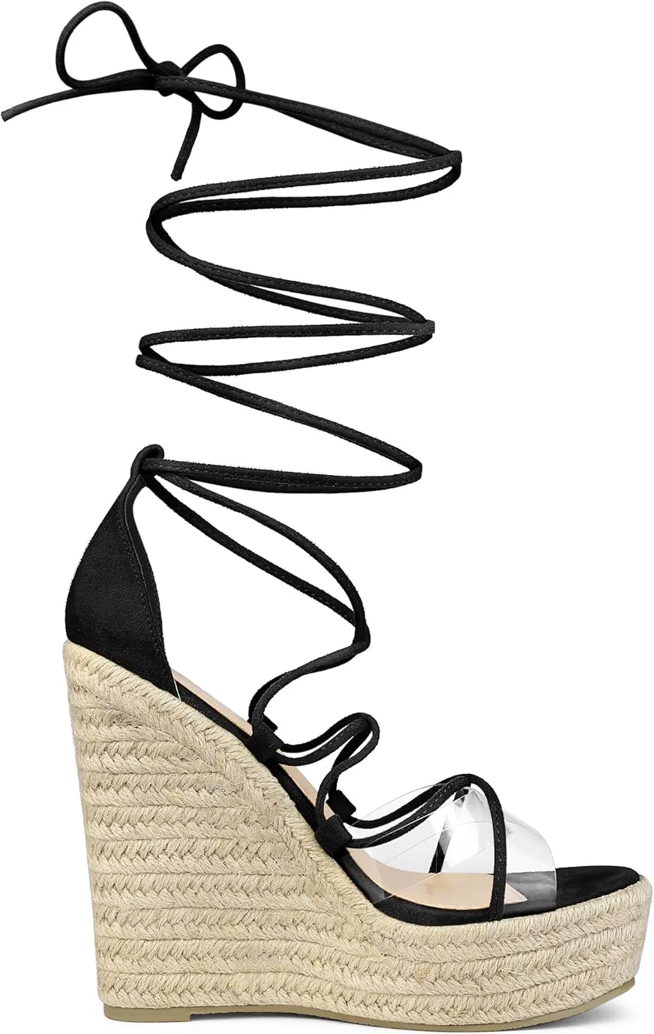 Allegra K Women's Platform Espadrilles Heels Clear Strap Lace Up Wedges Sandals