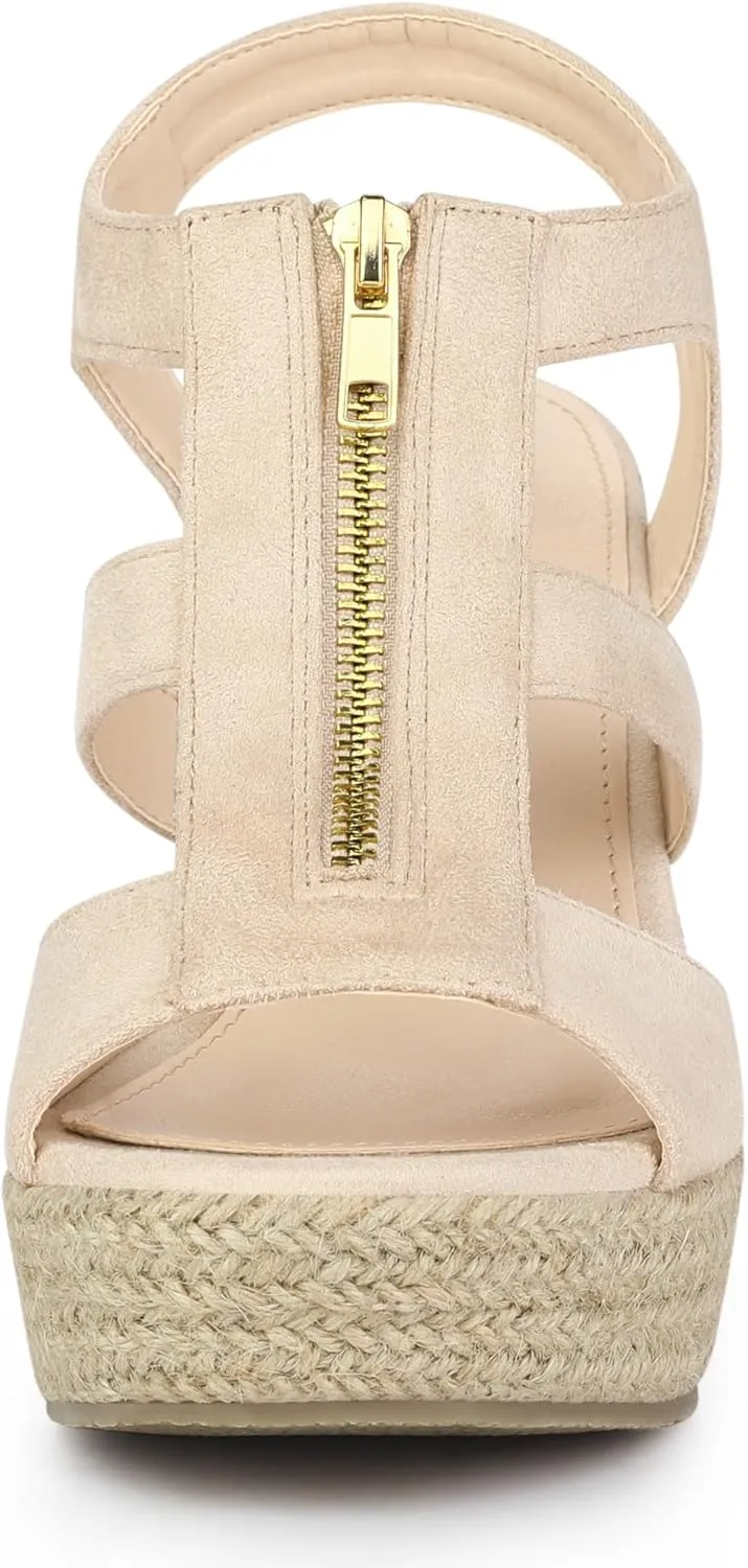 Allegra K Women's Wedges Zipper Sandals Platform Wedges Heels Sandals