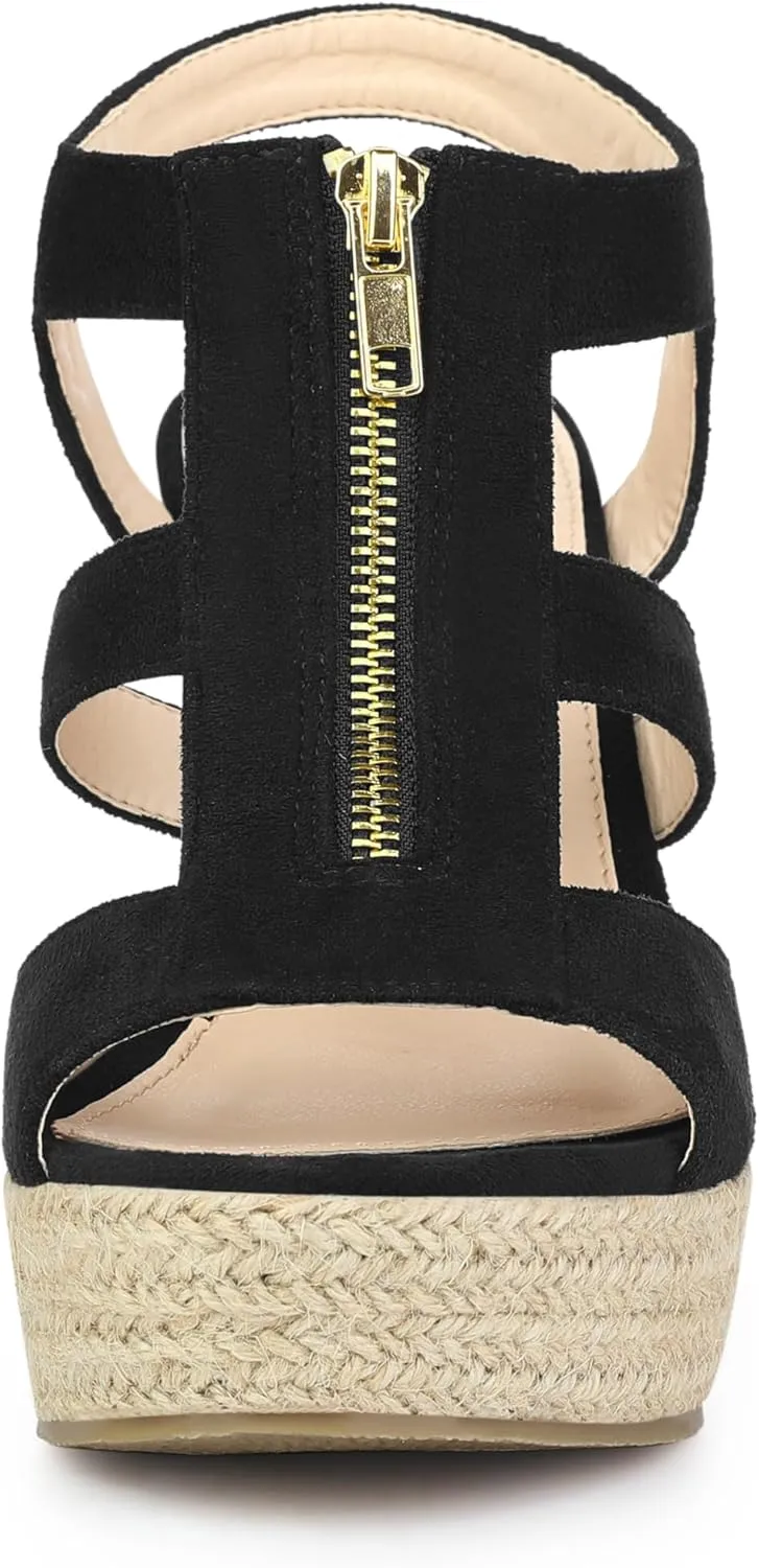 Allegra K Women's Wedges Zipper Sandals Platform Wedges Heels Sandals