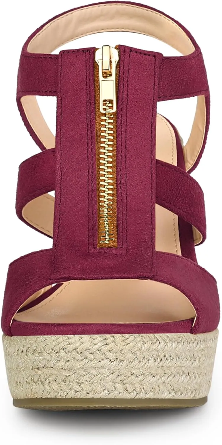 Allegra K Women's Wedges Zipper Sandals Platform Wedges Heels Sandals