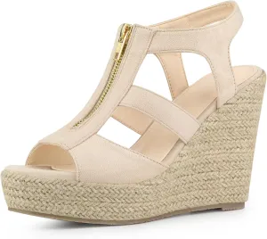 Allegra K Women's Wedges Zipper Sandals Platform Wedges Heels Sandals