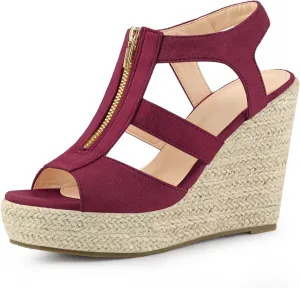 Allegra K Women's Wedges Zipper Sandals Platform Wedges Heels Sandals