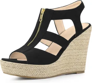Allegra K Women's Wedges Zipper Sandals Platform Wedges Heels Sandals