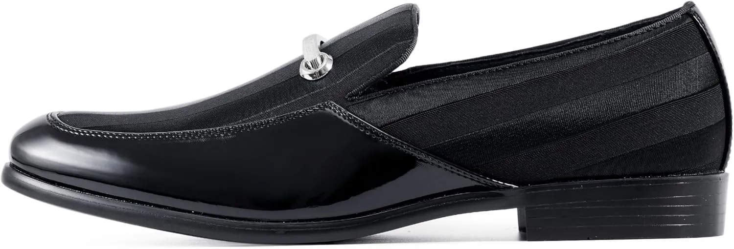 Amali Fay Velvet Men’s Slip-On Shoes with Gold Chain Ornament Dress Shoes for Men Velvet Formal Loafers for Men The Original Smoking Men Tuxedo Dress Shoes