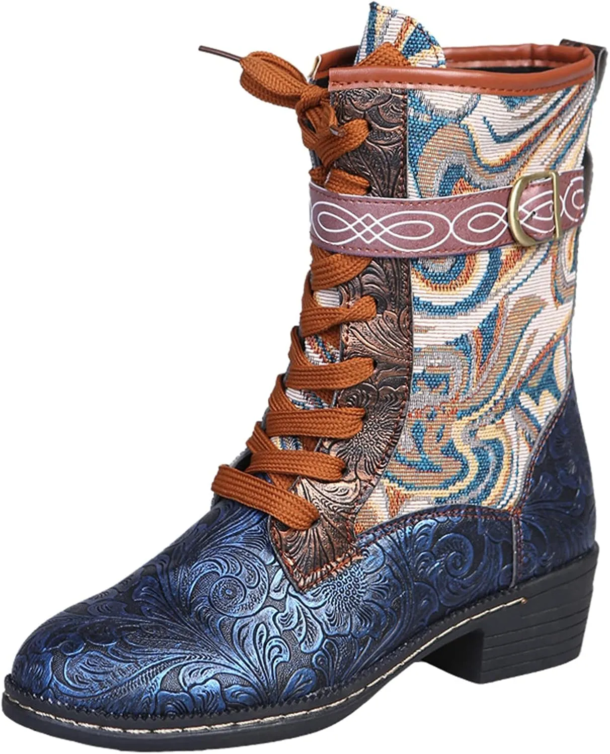 AMDBEL Boots For Women Fashion Dressy Womens Short Boots Classic Red Boots Colorblock Plaid Lace Up Retro Thick Heel Boots