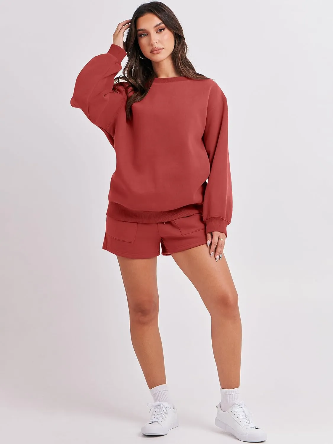 ANRABESS Women 2 Piece Outfits Sweat Shorts Sets 2025 Oversized Casual Lounge Matching Set Sweatsuit Tracksuit Clothes