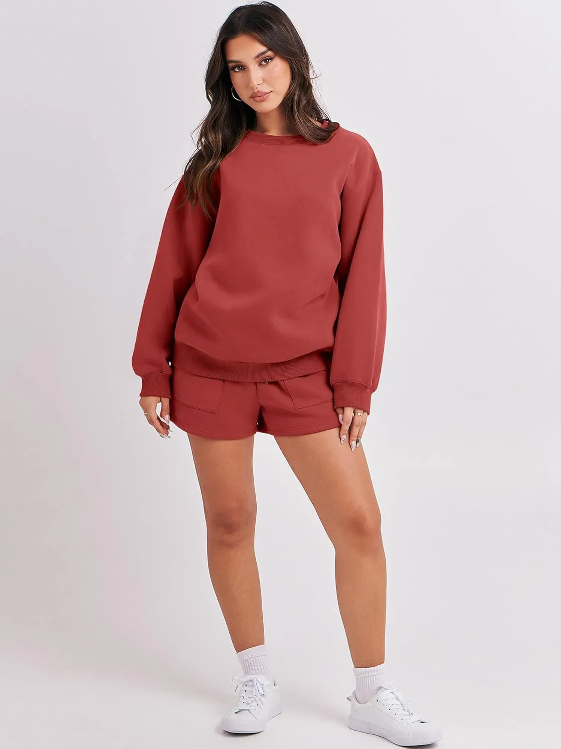 ANRABESS Women 2 Piece Outfits Sweat Shorts Sets 2025 Oversized Casual Lounge Matching Set Sweatsuit Tracksuit Clothes