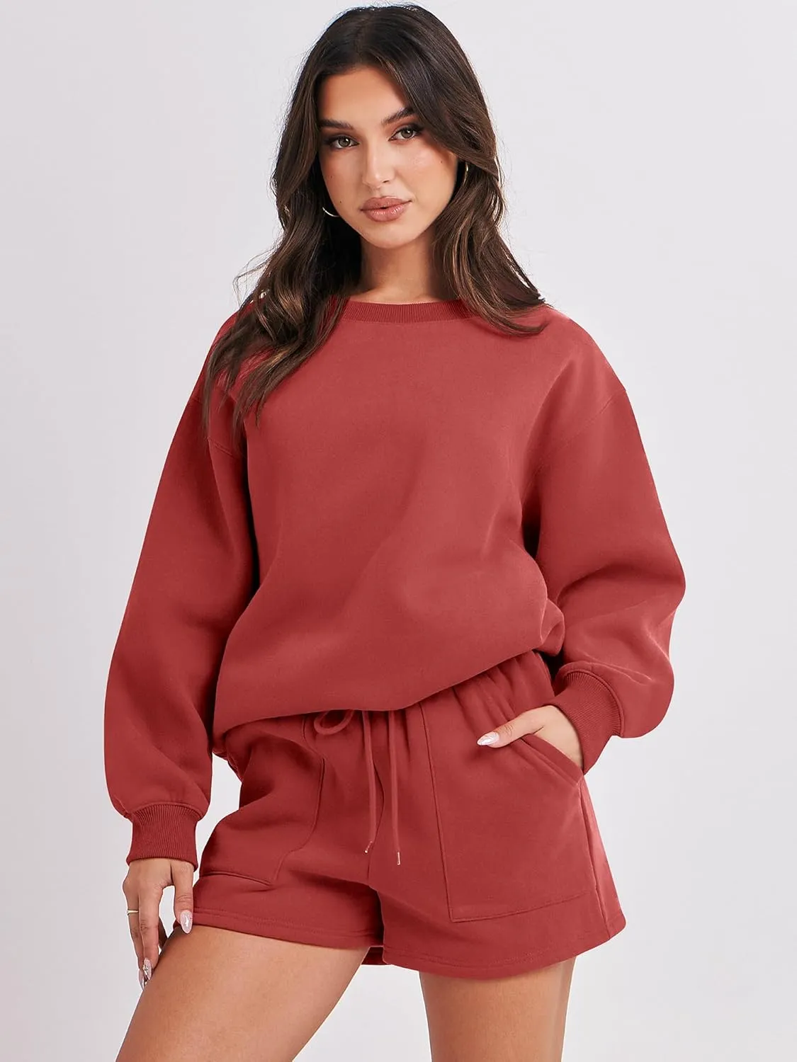 ANRABESS Women 2 Piece Outfits Sweat Shorts Sets 2025 Oversized Casual Lounge Matching Set Sweatsuit Tracksuit Clothes