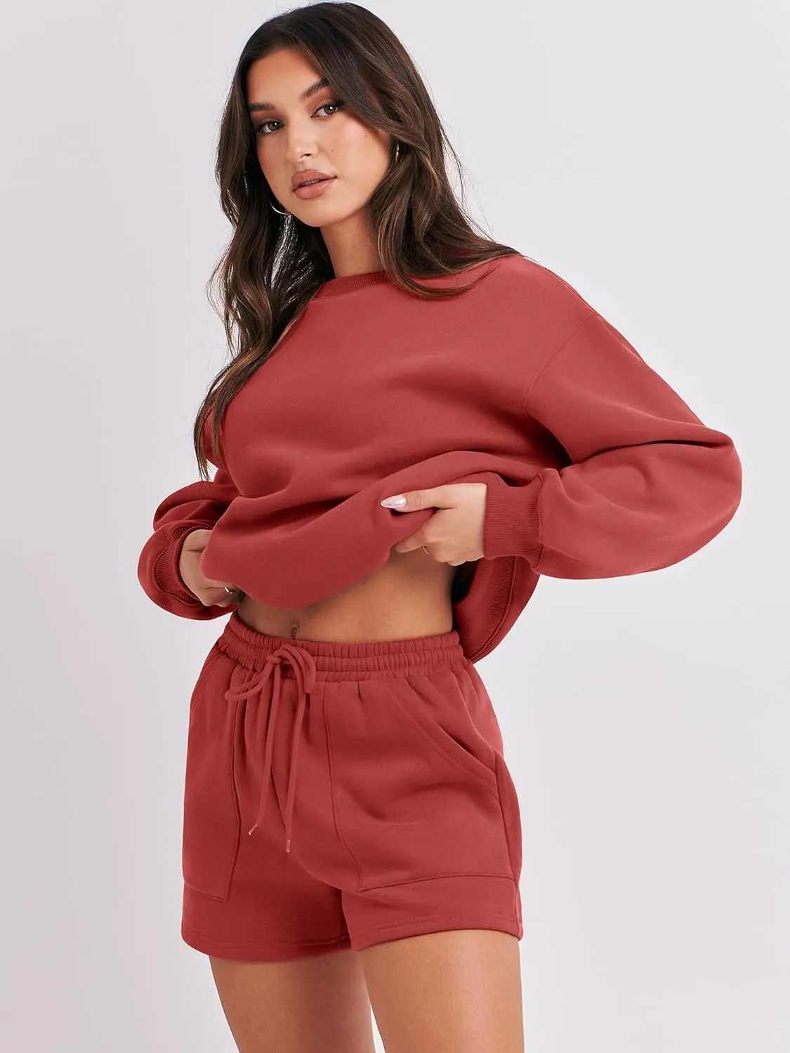 ANRABESS Women 2 Piece Outfits Sweat Shorts Sets 2025 Oversized Casual Lounge Matching Set Sweatsuit Tracksuit Clothes