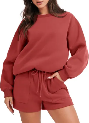 ANRABESS Women 2 Piece Outfits Sweat Shorts Sets 2025 Oversized Casual Lounge Matching Set Sweatsuit Tracksuit Clothes