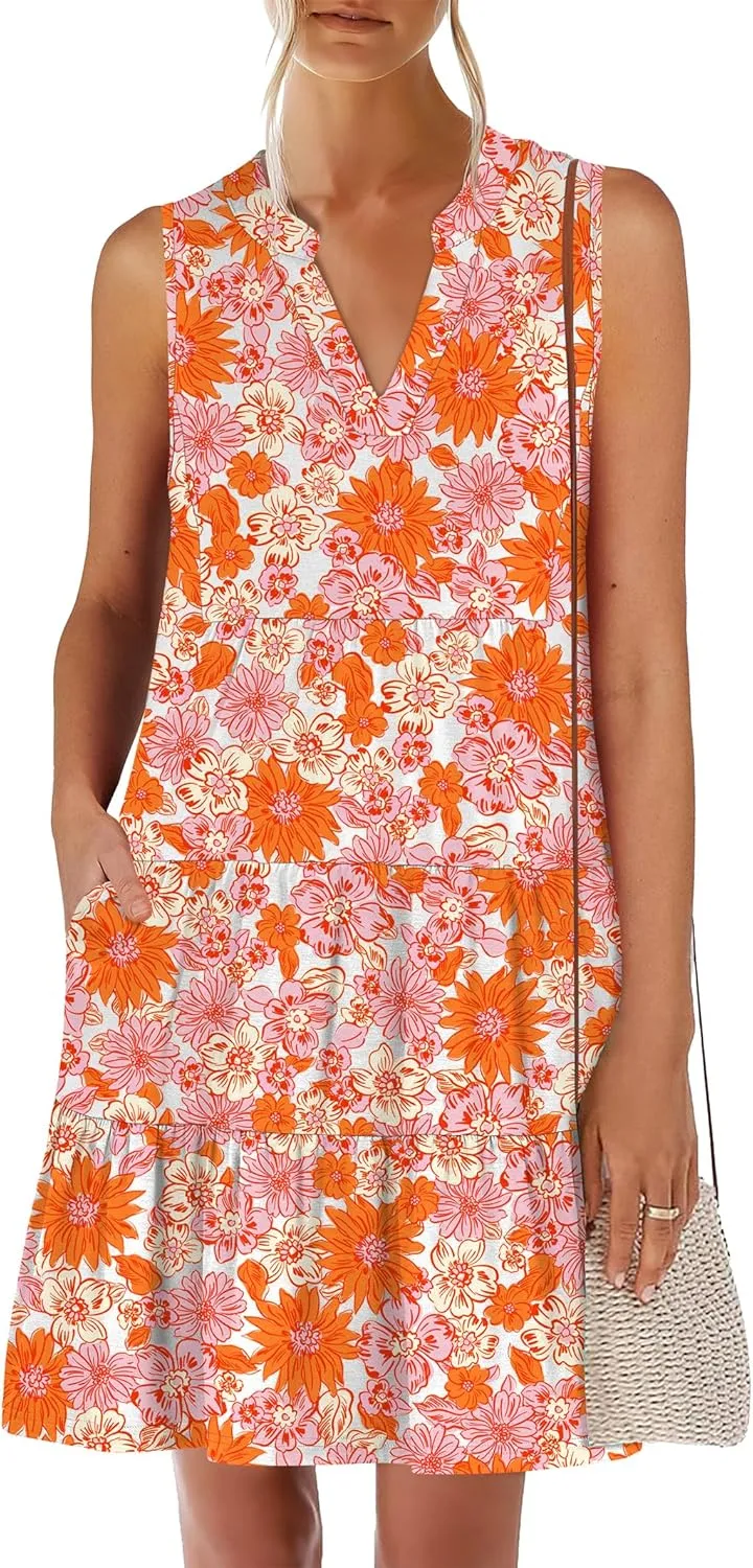 ANRABESS Womens Mini Dresses Sleeveless V Neck Tiered Swing Going Out Beach Vacation Sundress 2025 Summer Casual Outfits