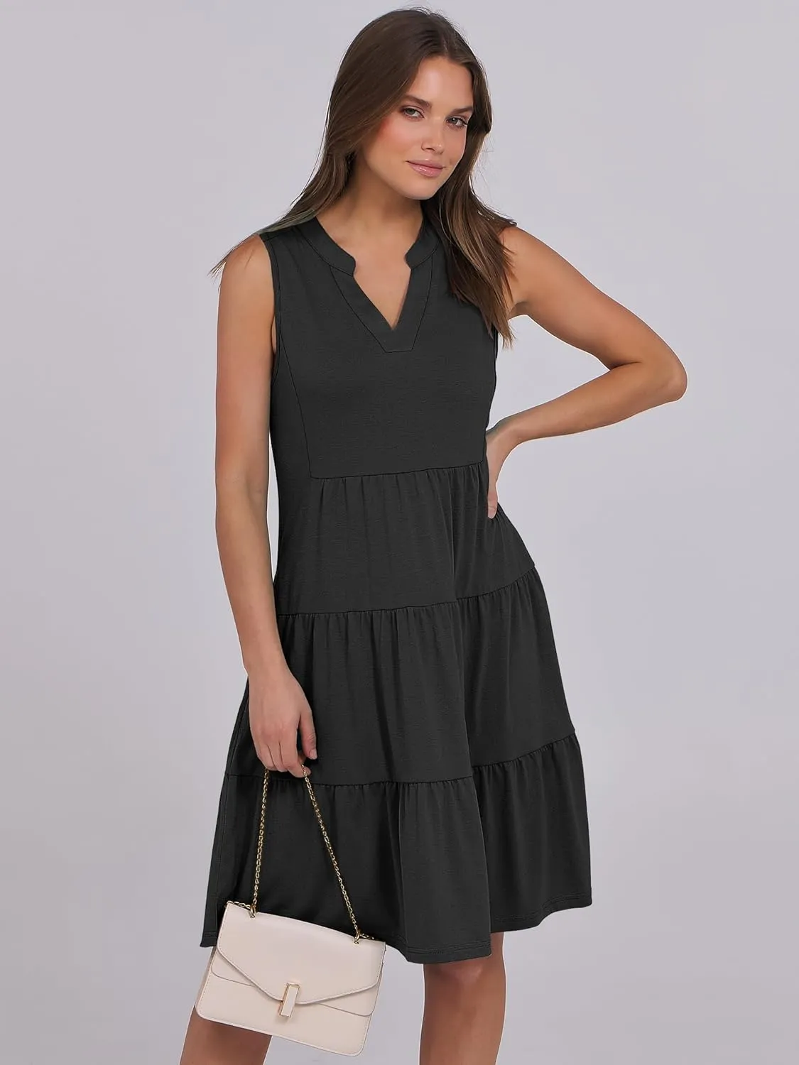 ANRABESS Womens Mini Dresses Sleeveless V Neck Tiered Swing Going Out Beach Vacation Sundress 2025 Summer Casual Outfits
