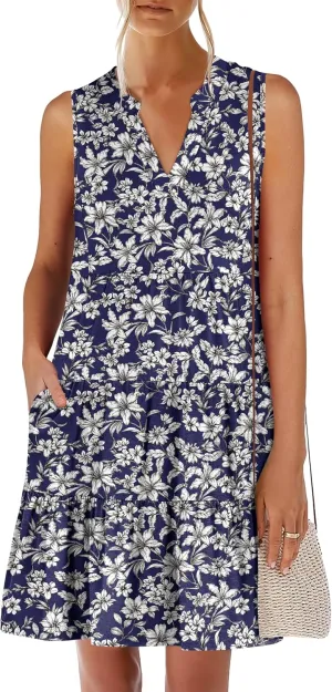 ANRABESS Womens Mini Dresses Sleeveless V Neck Tiered Swing Going Out Beach Vacation Sundress 2025 Summer Casual Outfits