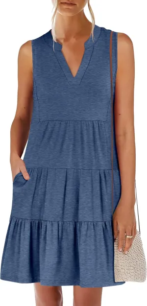 ANRABESS Womens Mini Dresses Sleeveless V Neck Tiered Swing Going Out Beach Vacation Sundress 2025 Summer Casual Outfits