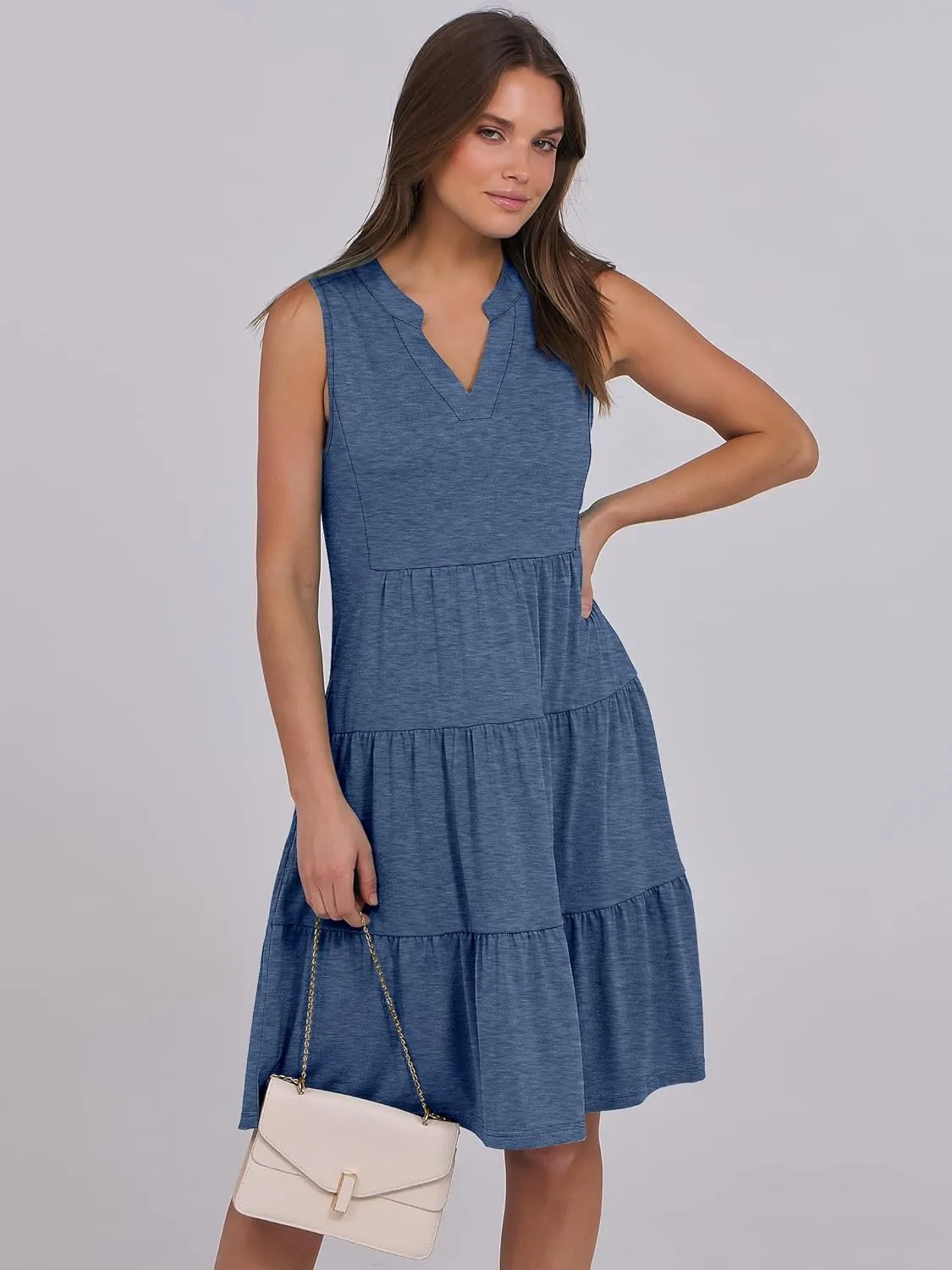 ANRABESS Womens Mini Dresses Sleeveless V Neck Tiered Swing Going Out Beach Vacation Sundress 2025 Summer Casual Outfits