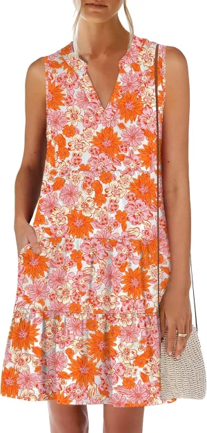 ANRABESS Womens Mini Dresses Sleeveless V Neck Tiered Swing Going Out Beach Vacation Sundress 2025 Summer Casual Outfits