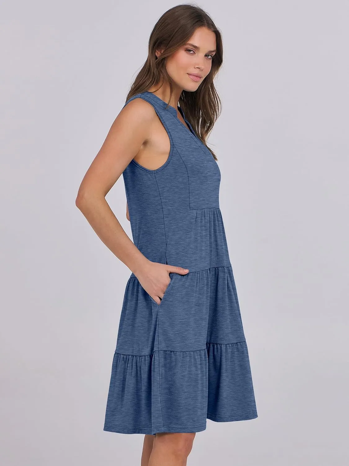 ANRABESS Womens Mini Dresses Sleeveless V Neck Tiered Swing Going Out Beach Vacation Sundress 2025 Summer Casual Outfits