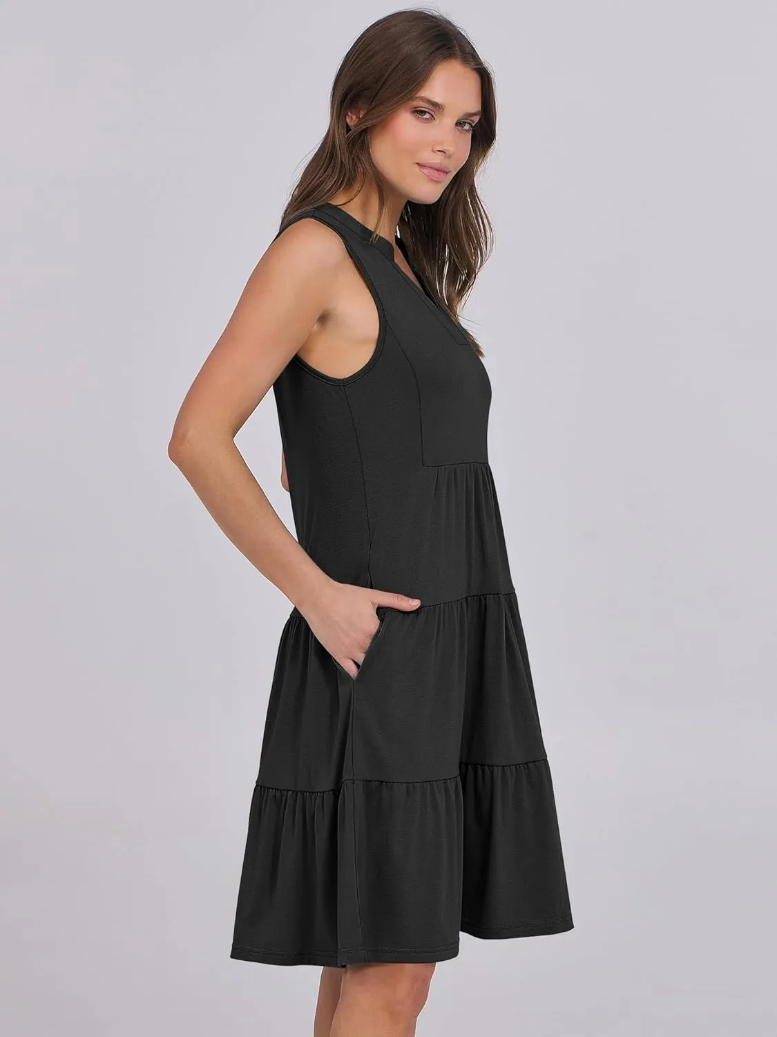 ANRABESS Womens Mini Dresses Sleeveless V Neck Tiered Swing Going Out Beach Vacation Sundress 2025 Summer Casual Outfits