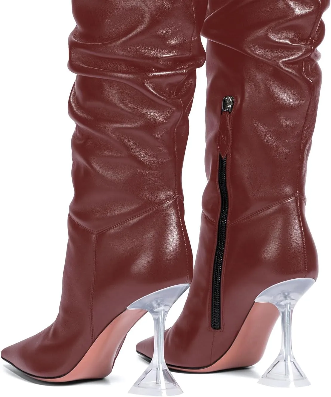 anteikira Women's Fashion Pointed Toe Clear Heel Over the Knee Boots Slouch High Heel Side Zipper Tall Boots for Women Size 5.5-12US