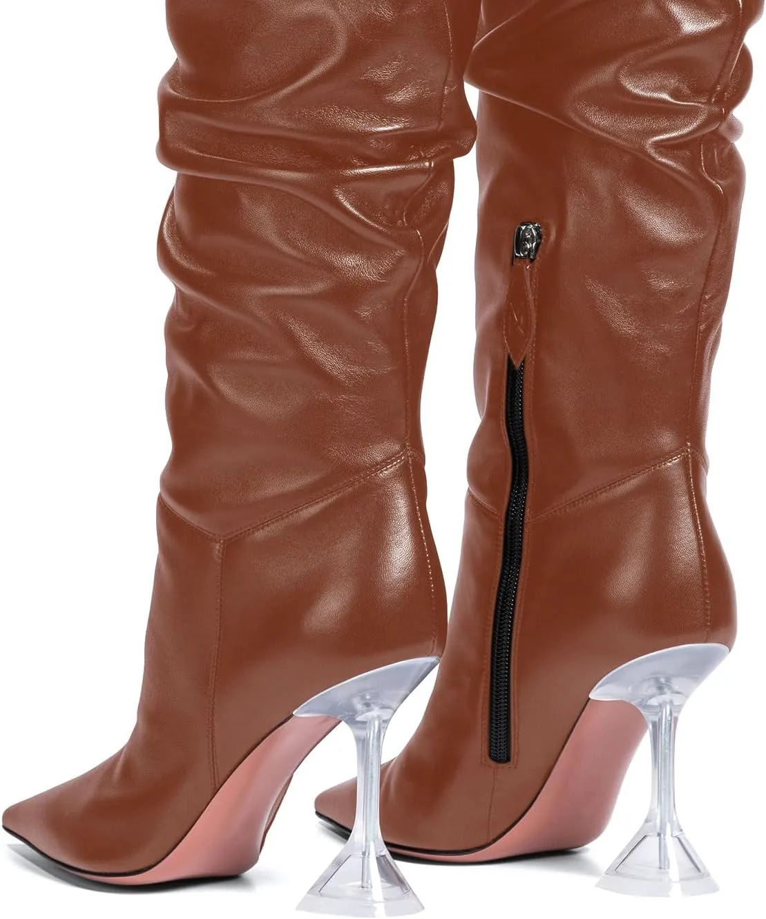 anteikira Women's Fashion Pointed Toe Clear Heel Over the Knee Boots Slouch High Heel Side Zipper Tall Boots for Women Size 5.5-12US