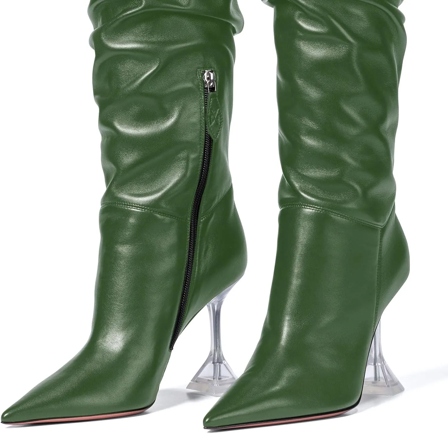 anteikira Women's Fashion Pointed Toe Clear Heel Over the Knee Boots Slouch High Heel Side Zipper Tall Boots for Women Size 5.5-12US
